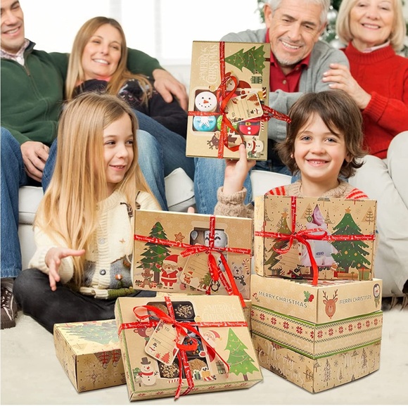 12 Packs Brown Christmas Cookie Boxes with Window for Gift Giving,Cartoon Christ - Picture 10 of 11